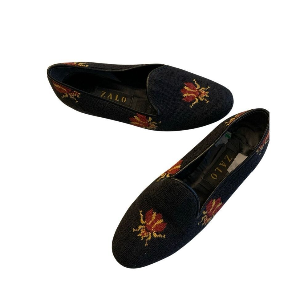 Zalo needlepoint embroidered flats loafers women's size 8